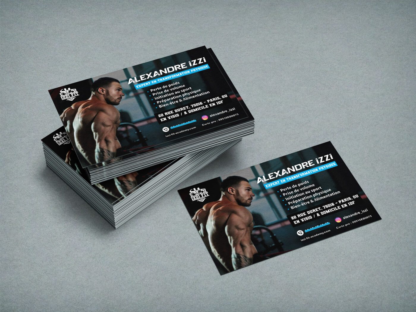 Carte de visite – Alexandre IZZI | IZZI FIT ACADEMY Création carte de visite : IZZI FIT ACADEMY